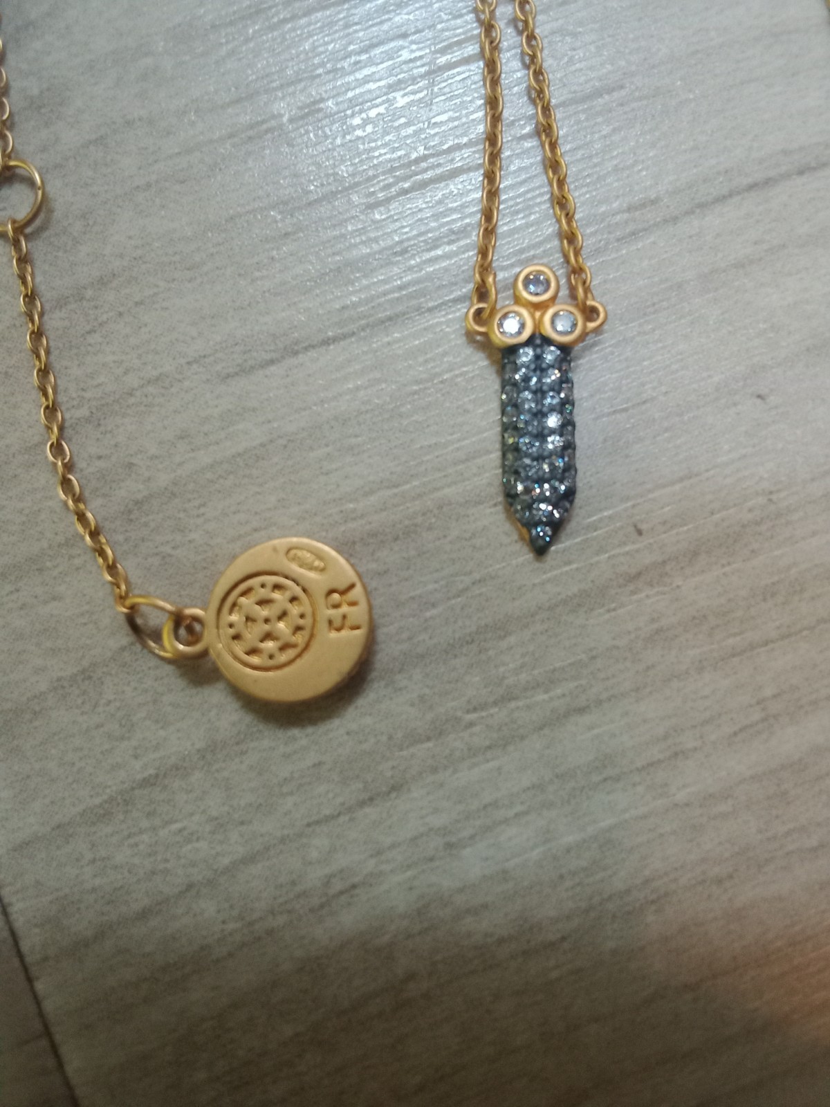 2 Gold Tone Freida Rothman Necklaces Stamped 925 Gray & CZ Accents