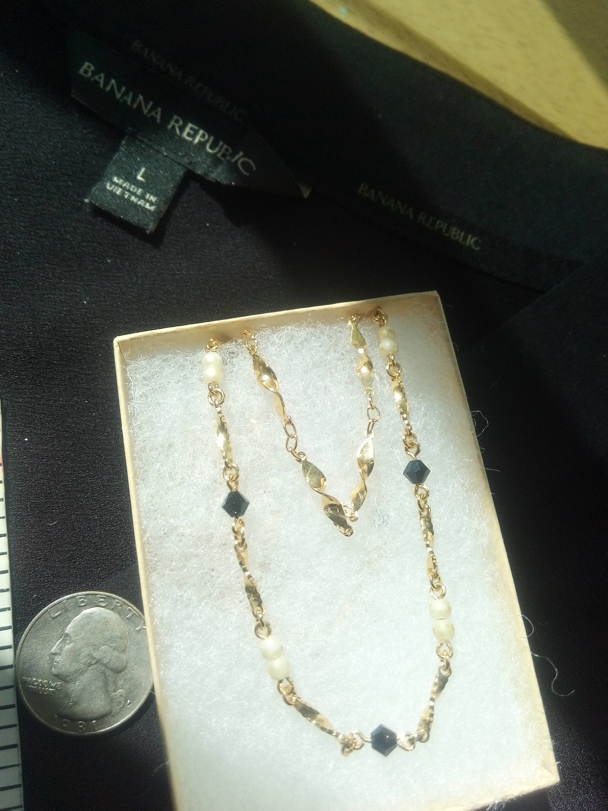 2 necklaces Complement Ea. Other, GTone, 1 with Small Whi Beads & Plastic Oval