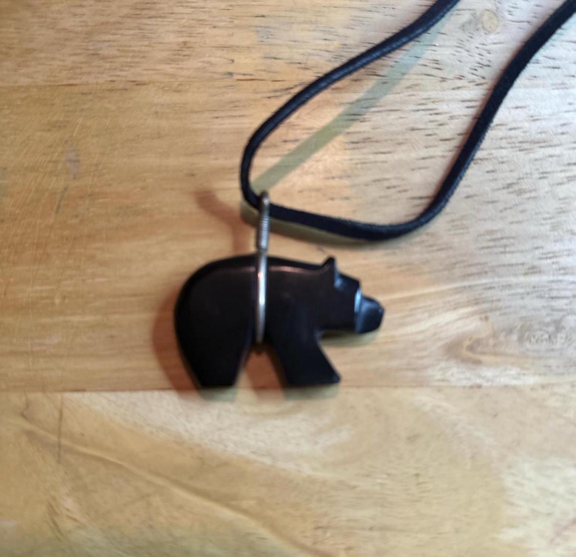 Black Onyx Bear Necklace With Leather And Hook Metal Close