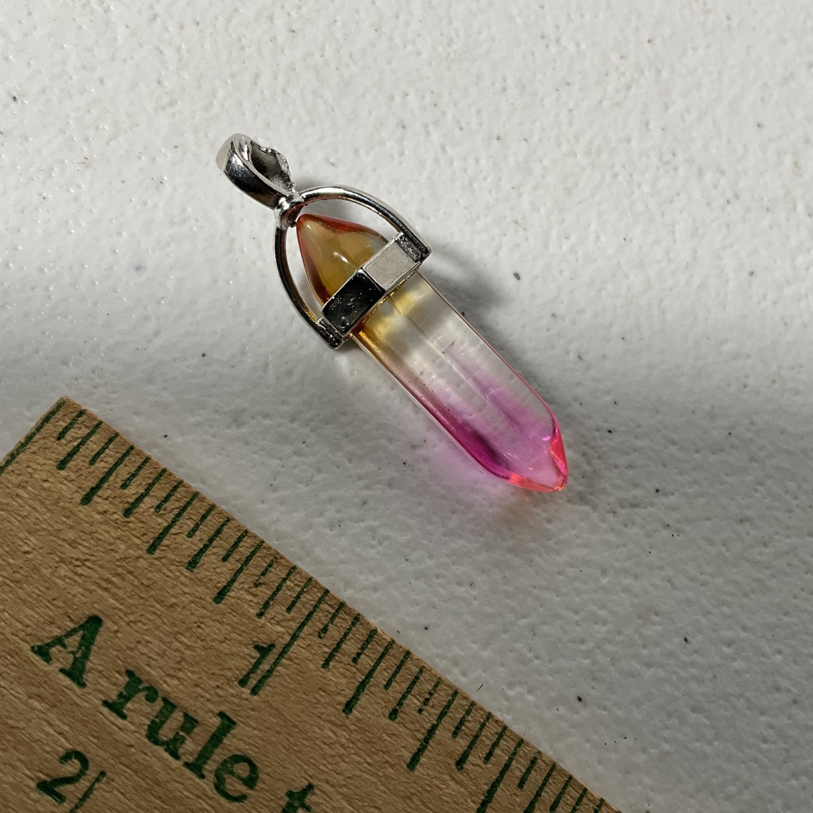 Gradient Rainbow Quartz Crystal Point Pendant Necklace Charm Silver Tone Bail