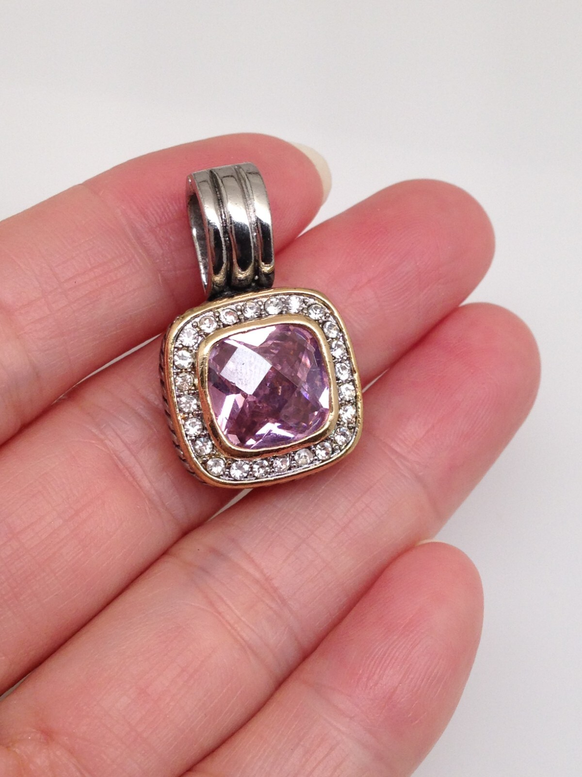 Brass CZ Pink Gemstone Square Pendant Women 17mm(0.67″)/27mm(1.06″)