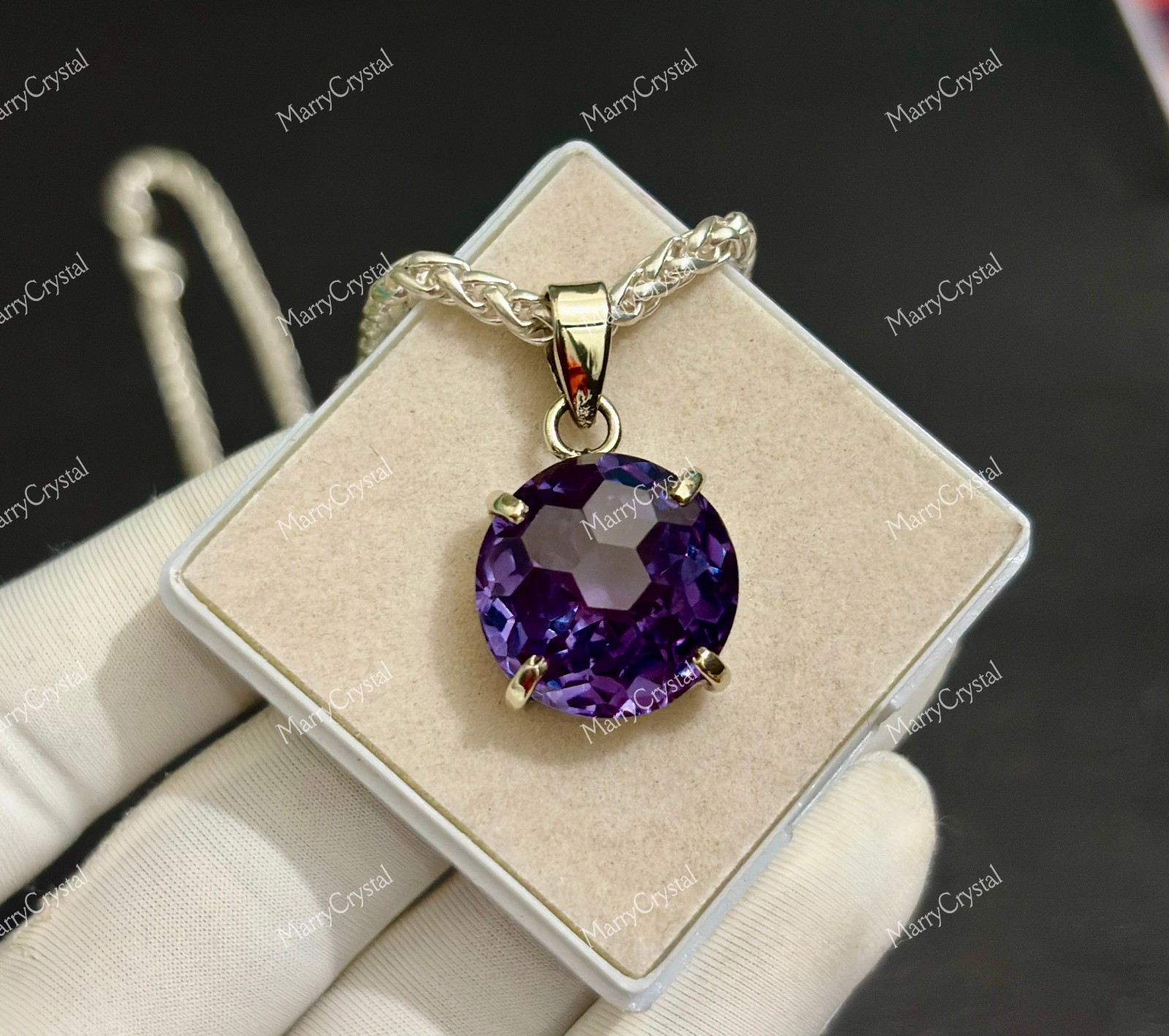 32 Ct Alexandrite GS Silver Pendant Necklace | Color Change Crystal