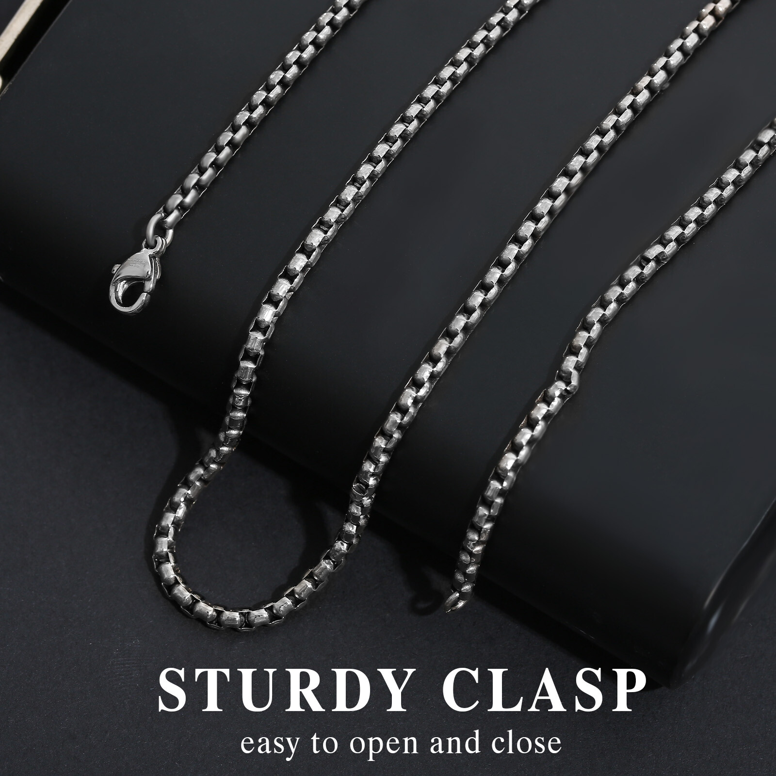 Square Rolo Chain Men’s Chain Fashion Necklace Sliver Fashion Chain Comfort Fit