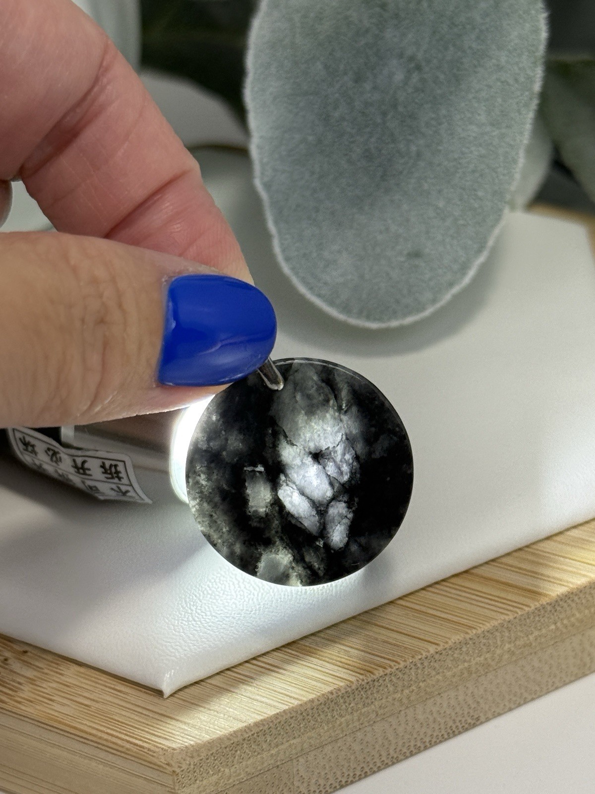 Wuji Jadeite Black/Grey Round Pendant Necklace 26.2/1.9MM on 18IN S925 Chain.