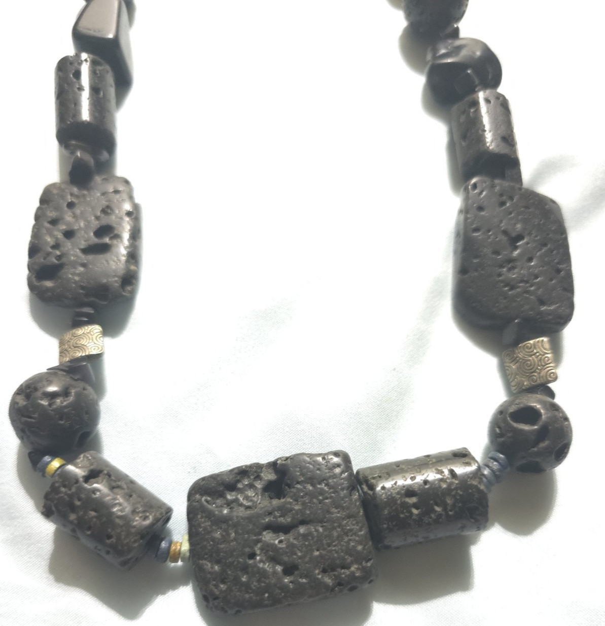 Black Lava Rock Bohemian Summer trend necklace 24″