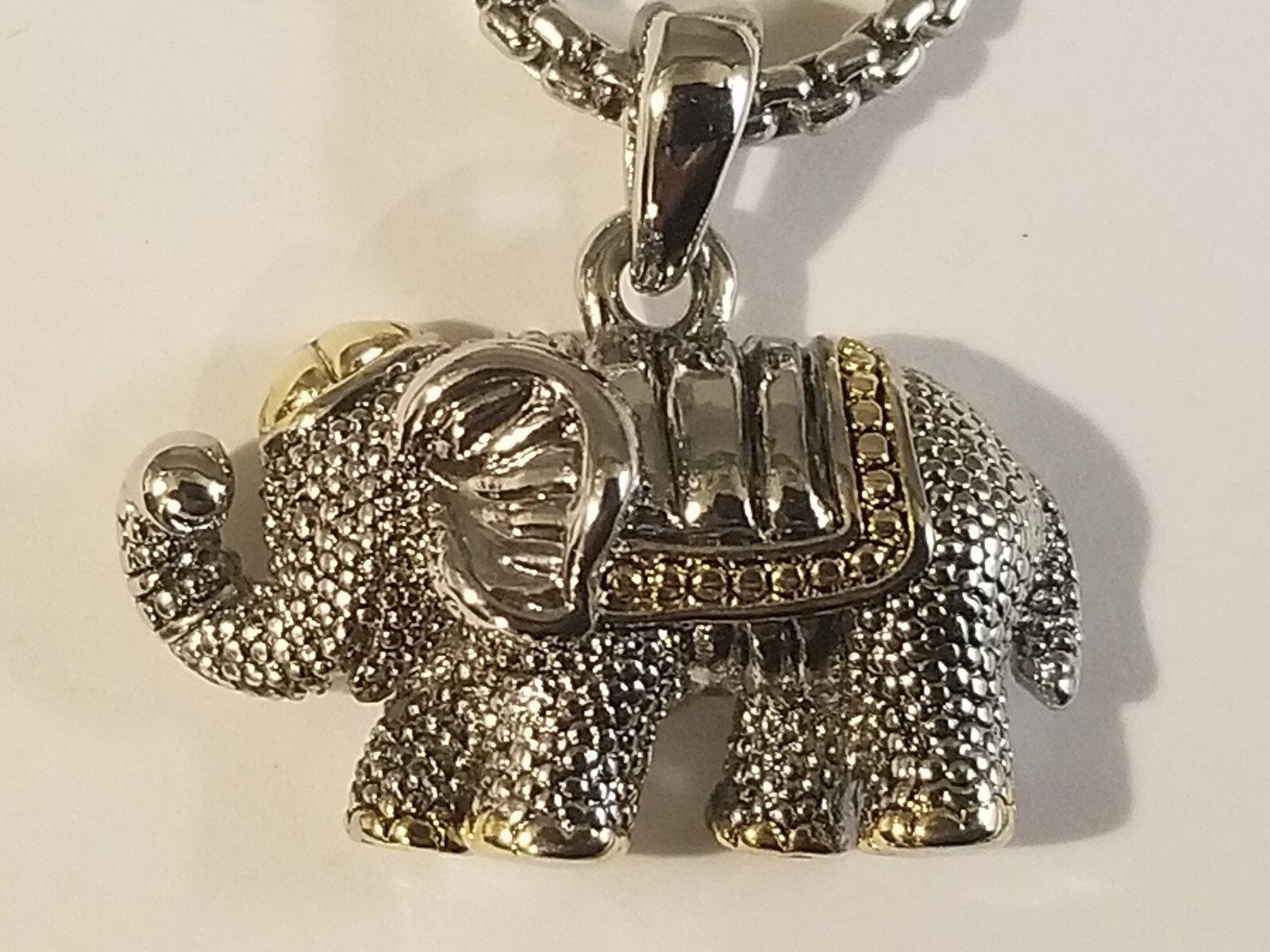“Elephant” Necklace 14k White & Yellow Gold Overlay