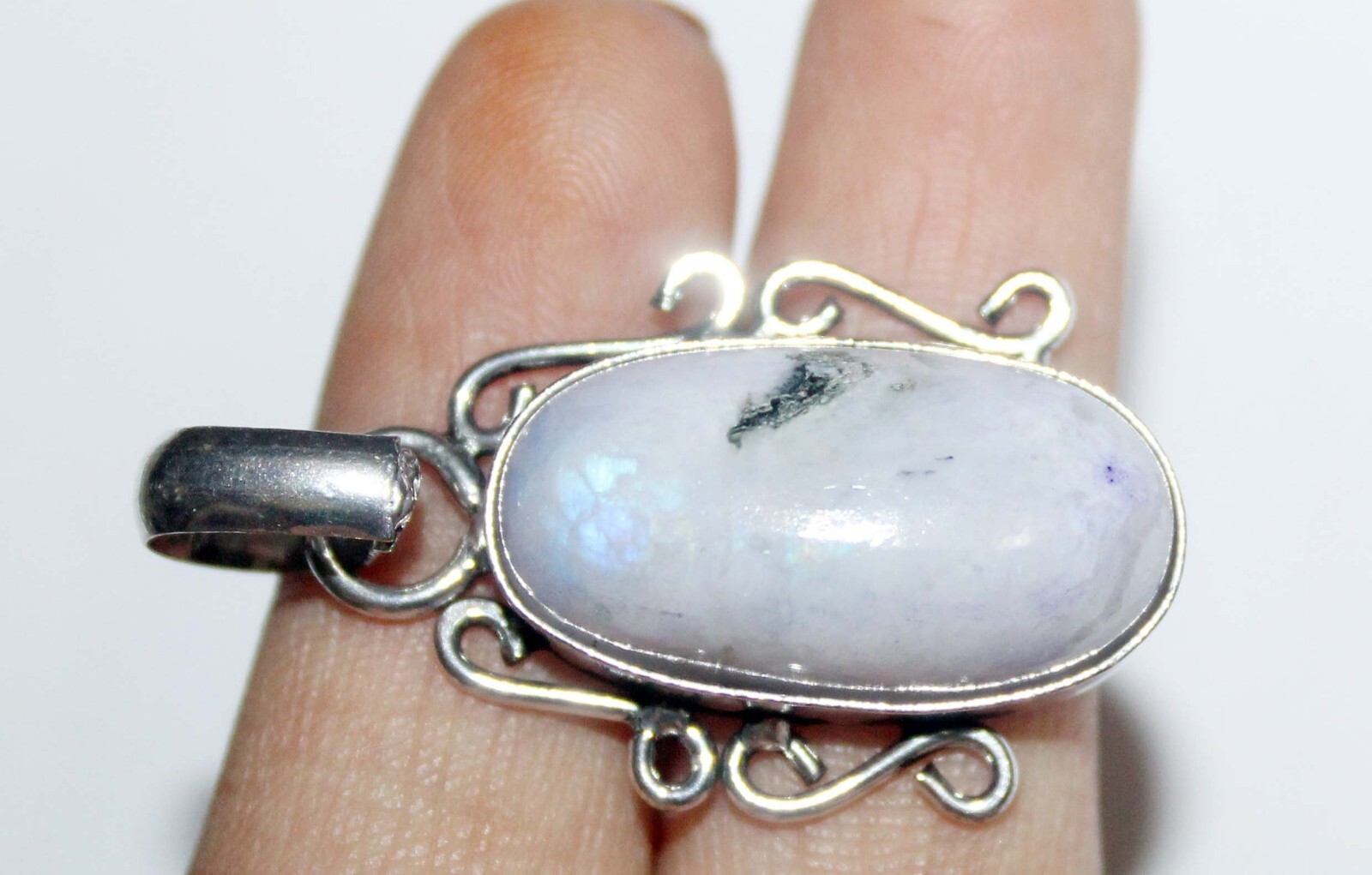 White Ranbow Oval Shape Gemstone Handmade Pendent Jewelry Size 1.5 Inch