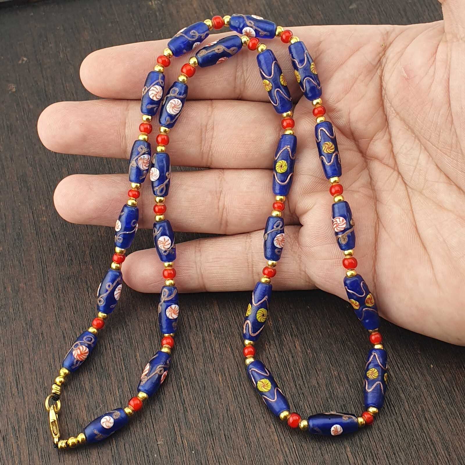Amazing Vintage Venetian Style Floral Glass With WhiteHeart Glass Beaded Necklac