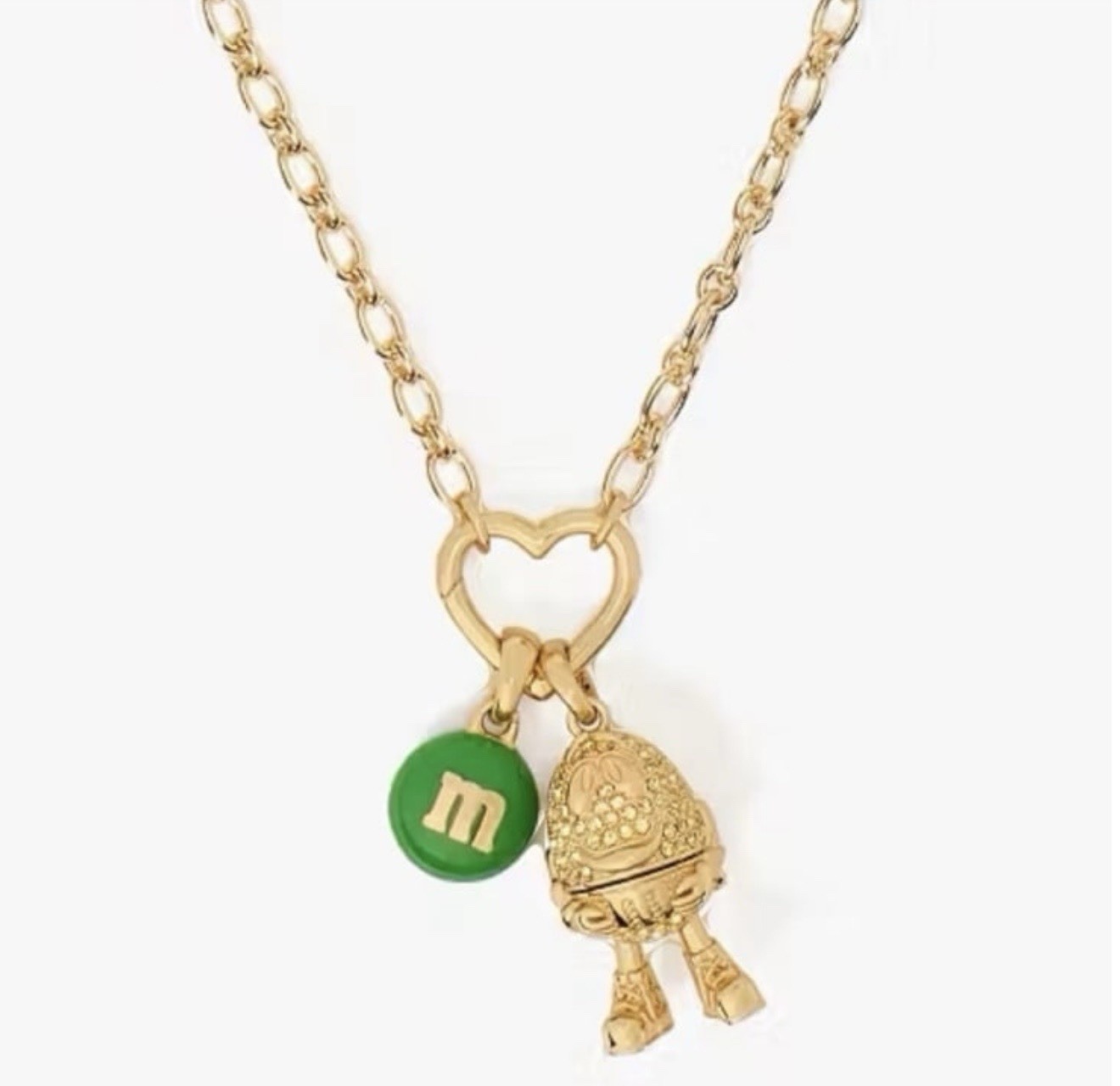 Kate Spade M&M Pendant Necklace Green Gold Statement Novelty