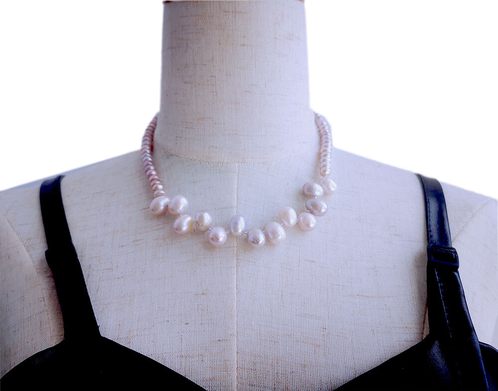 Cushion freshwater pearl side drilled oval pearl choker necklace