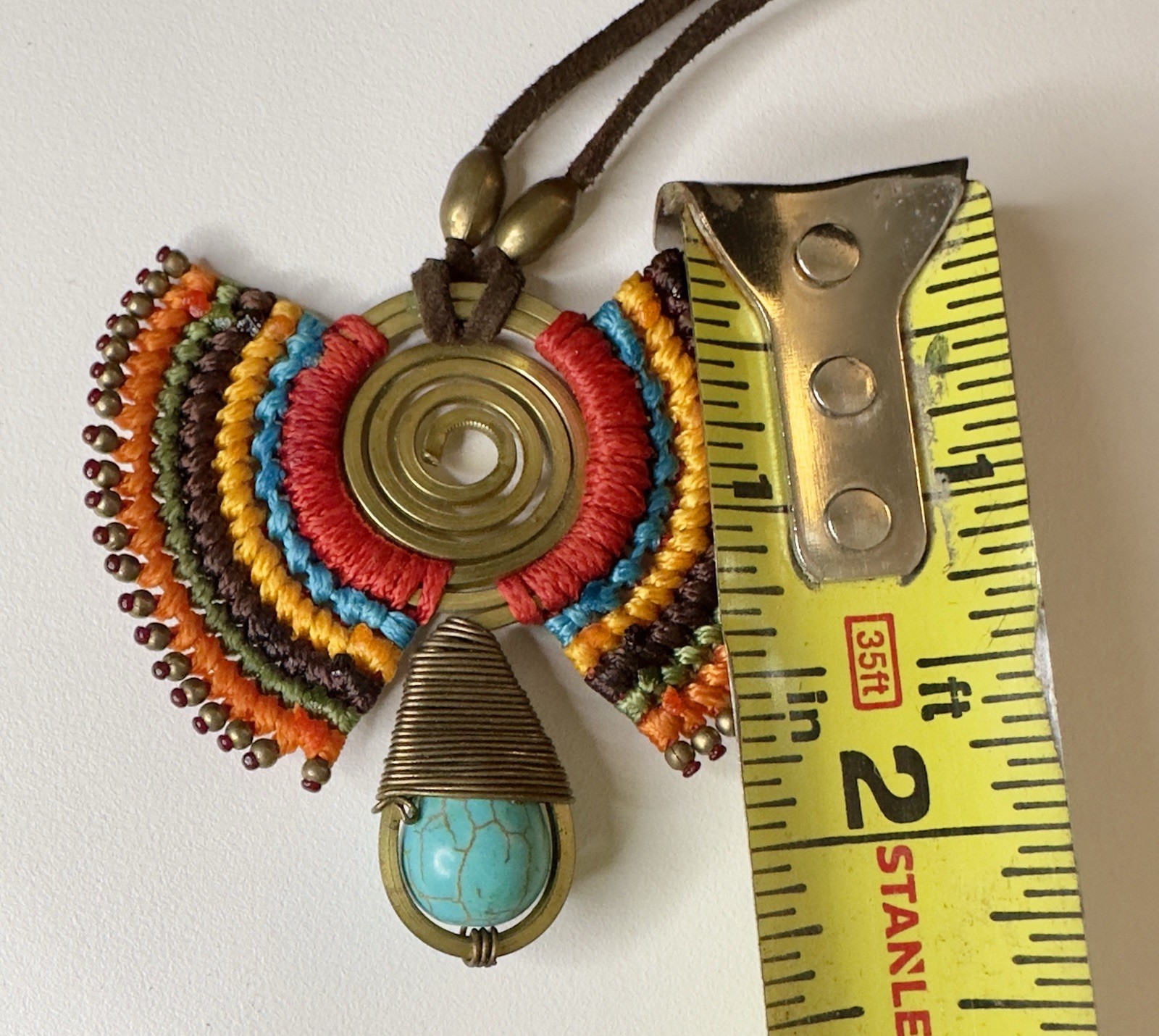 Tribal Path Turquoise Macrame Suede Handmade Necklace Evil Eye Artisan Nepal