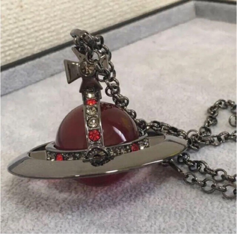 【In Box/Drawstring】Medium Orb Necklace Gunmetal Red Top 6.5cm