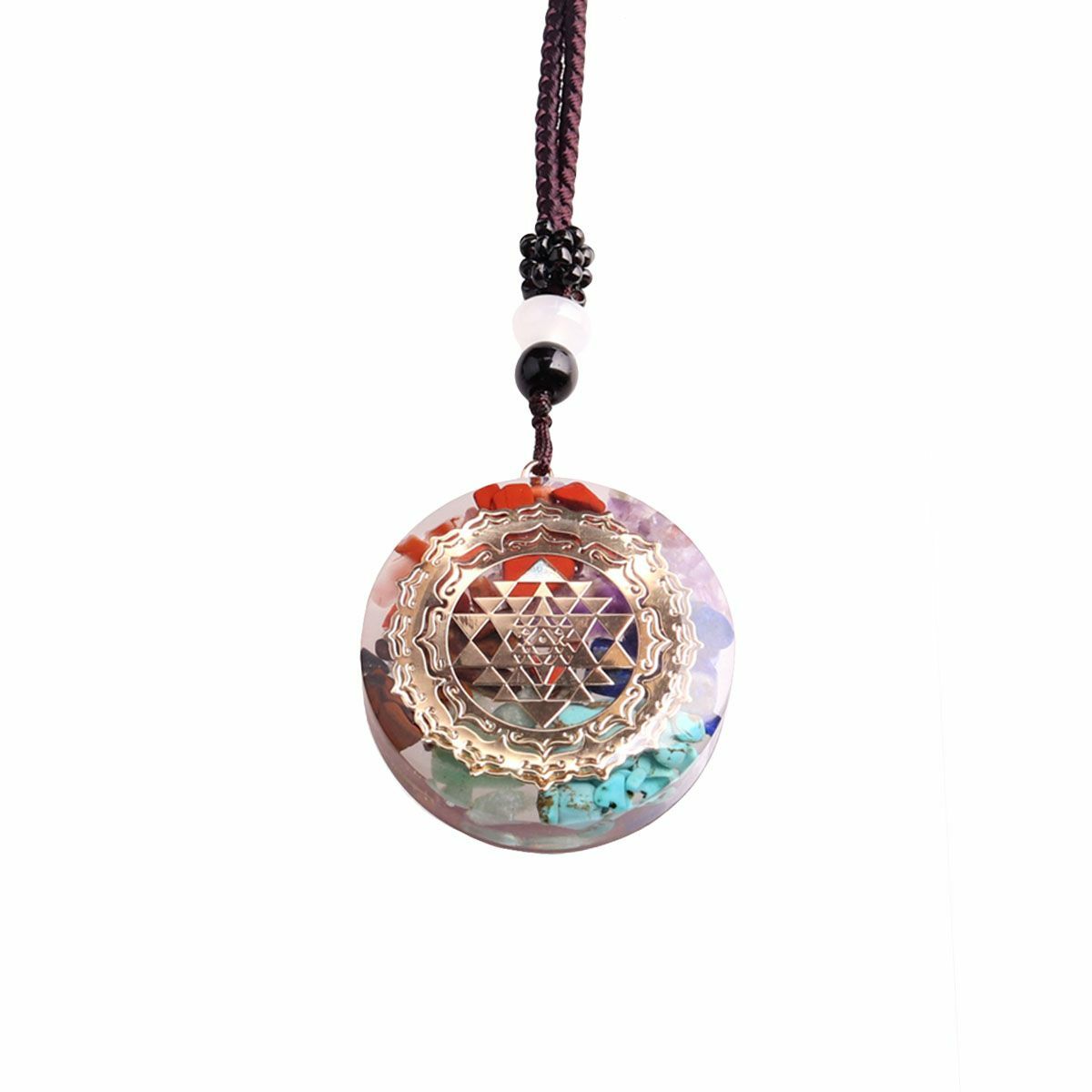 Orgonite Necklace Natural Stone Pendant Sacred Geometry Chakra Healing Necklace