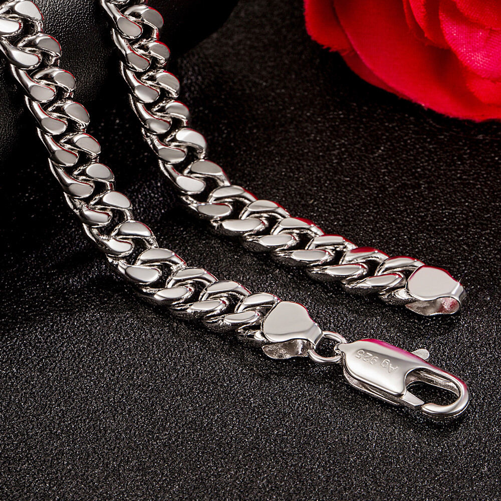 8mm 18″-30″ 925 Sterling Silver Curb Cuban Link Chain Necklace for Men & Women