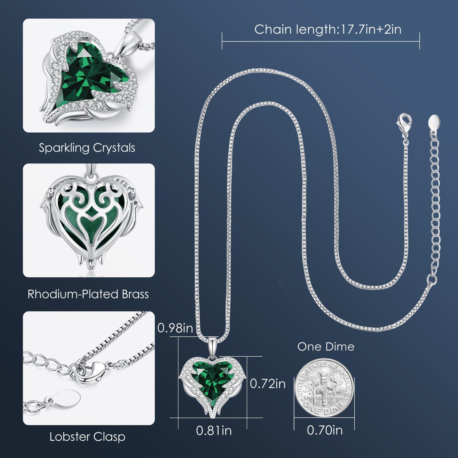 Angel Wings Heart Birthstone Pendant Necklace for Women – Meaningful Gift Idea