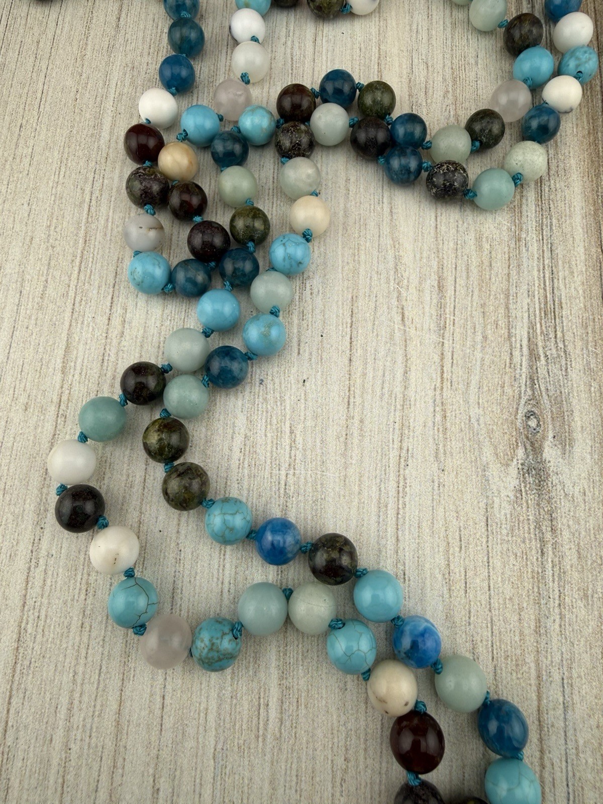 Handmade Gemstone Mala Necklace | 8mm Knotted Beads, Boho Spiritual Jewelry