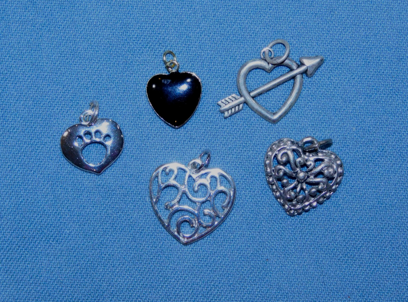 All Hearts Pendants LOT- TEN Pieces Many Styles Sizes Colors Mostly Modern FR SH