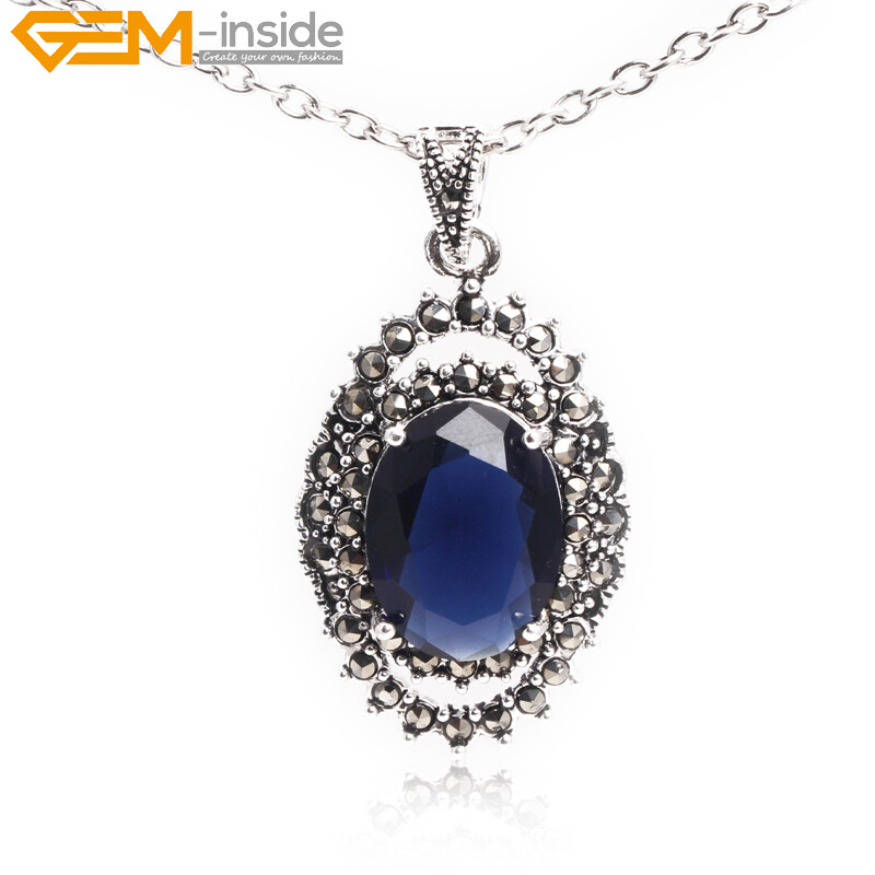 Oval Marcasite Tibetan Silver Crystal Coral jade Jewelry Pendant Necklace Dyed