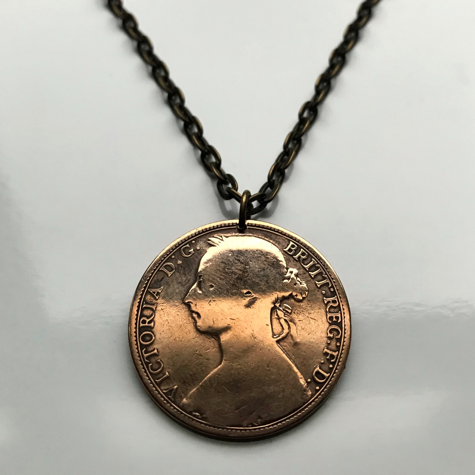 1891 United Kingdom Great Britain Penny coin pendant Queen Victoria York n000289