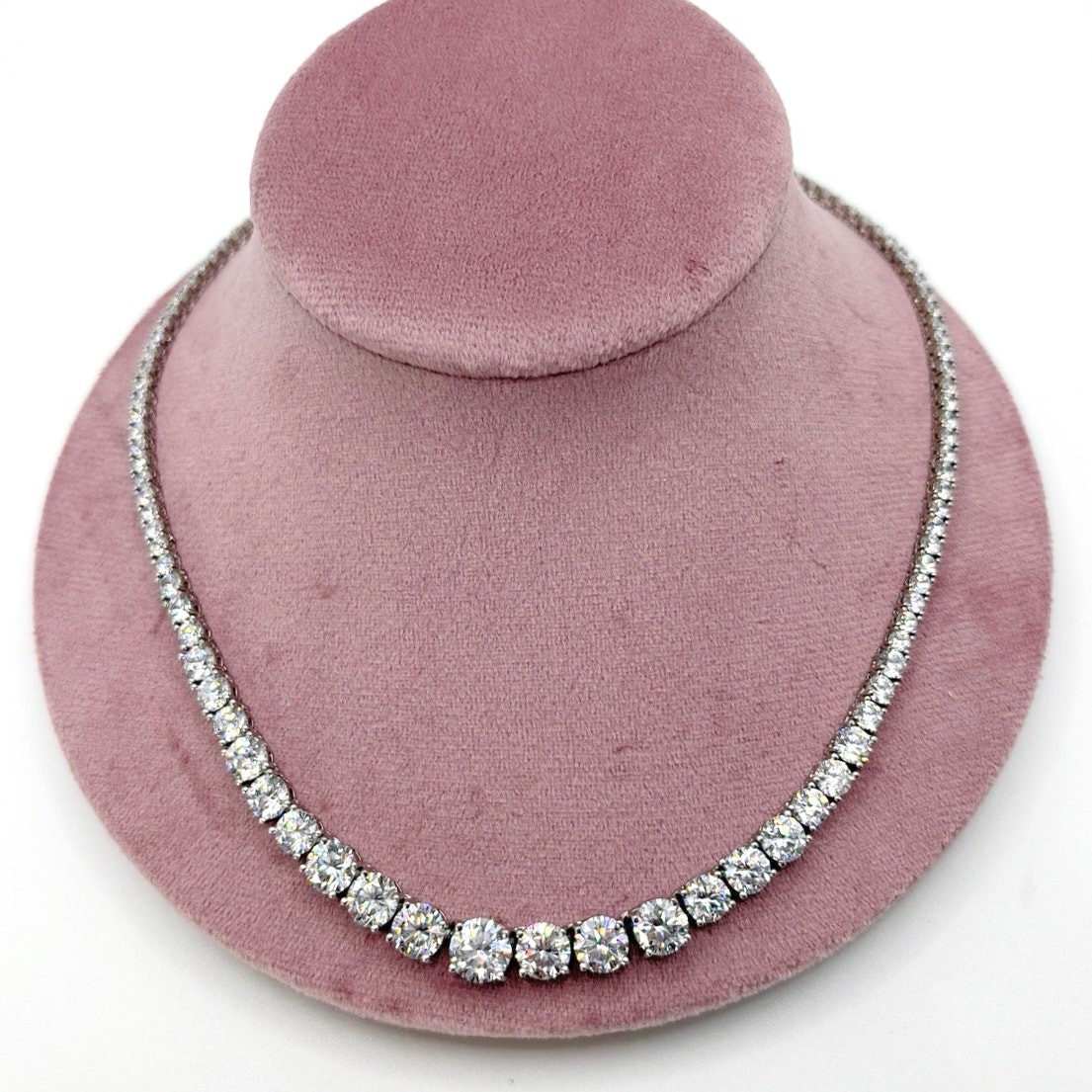 Rhodium and Silver Plated Gradient Zirconia Tennis Necklace 16”