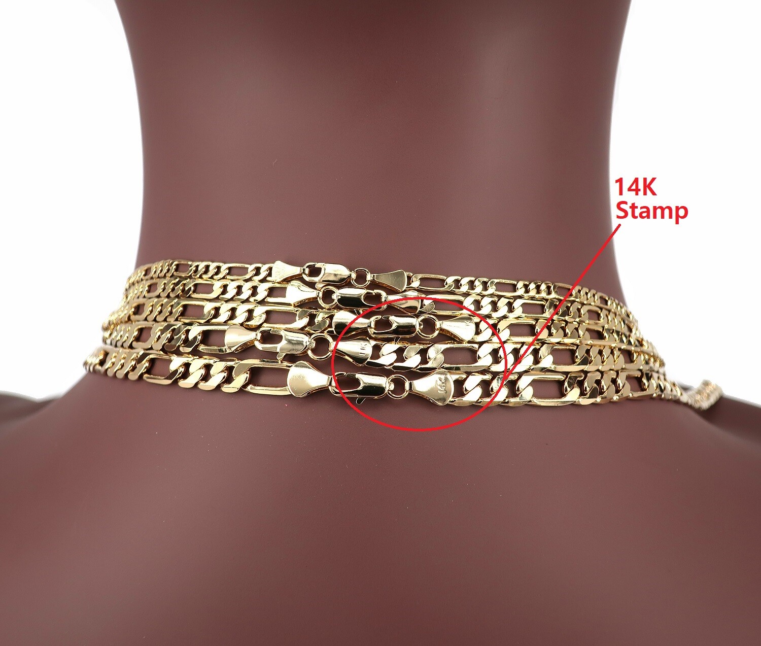 Yellow 14k Italian Figaro Link Chain Necklace Bracelet 3mm to 6.5mm Gold Plated