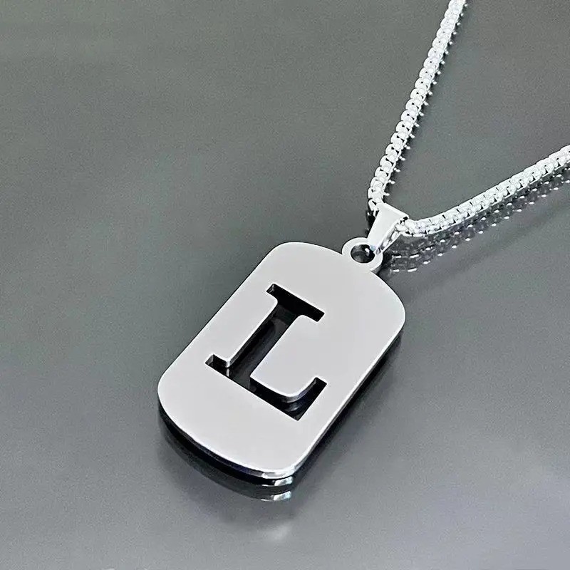 Fashion Punk A-Z Initial Tag Letter Stainless Steel Pendant Necklaces for Men