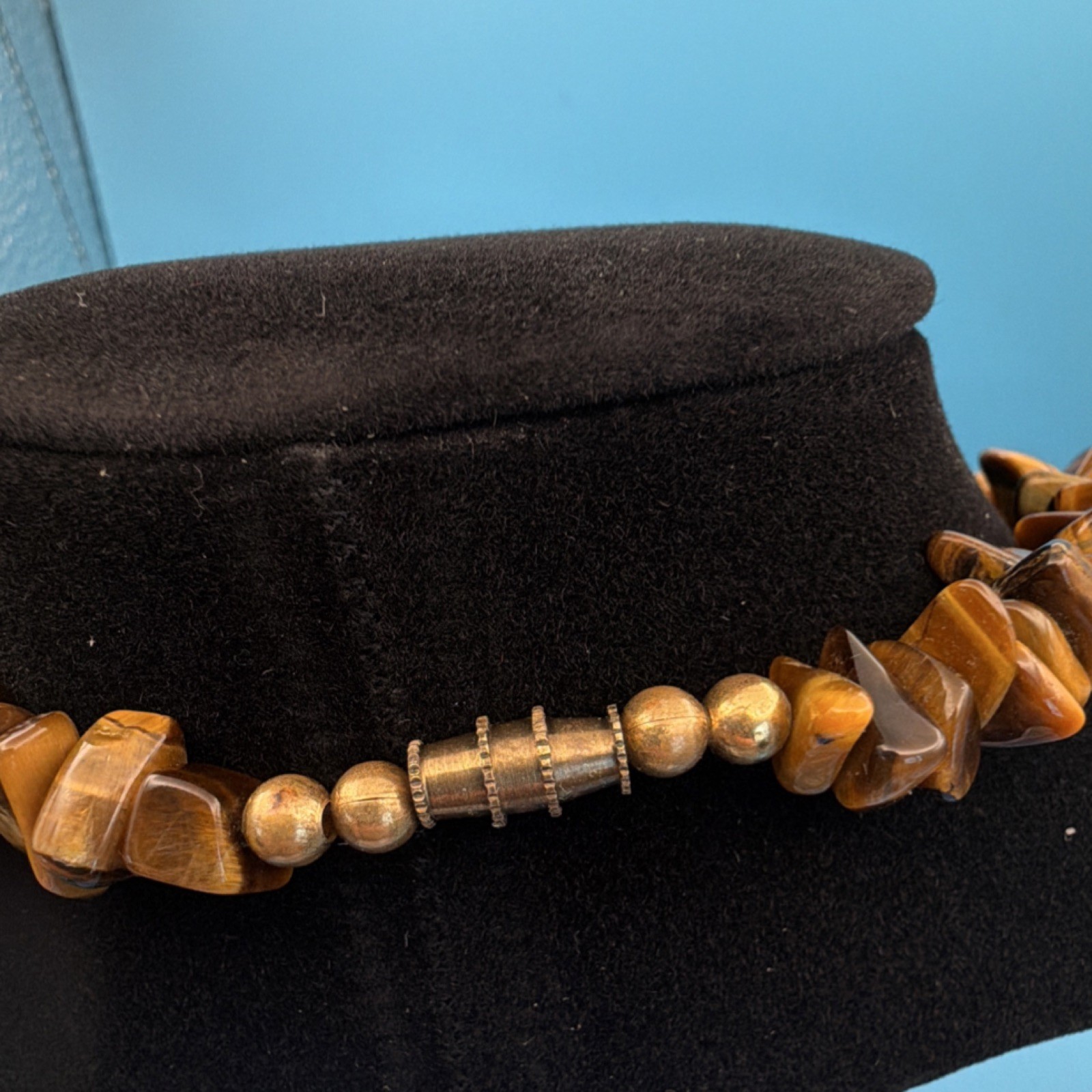 Tiger’s Eye Chip Beaded Necklace 15in Barrel Clasp Brown Stone (6)