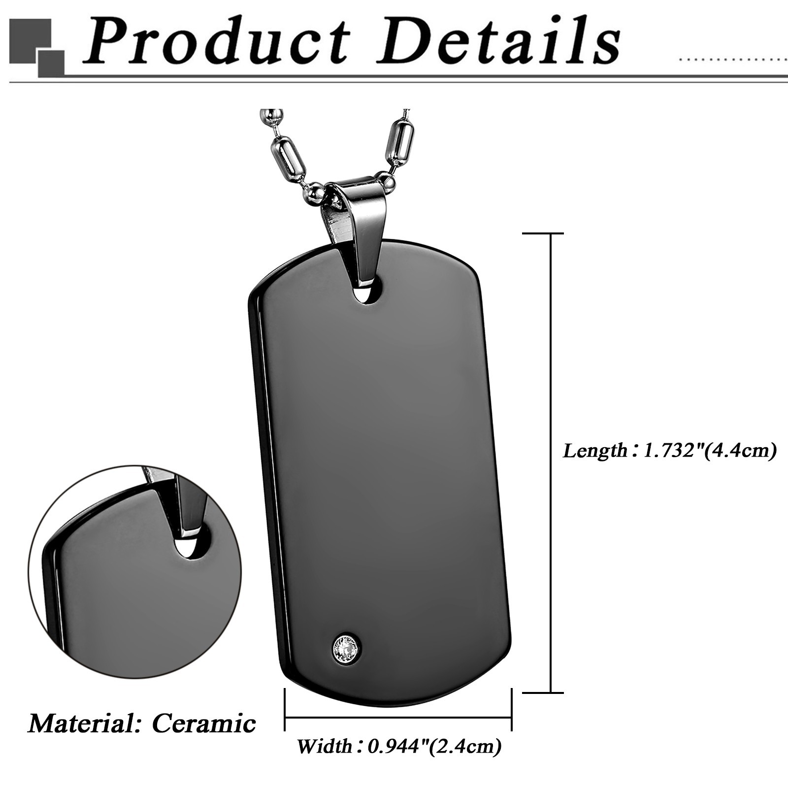 Men Boys Polished Tungsten Carbide Dog Tag Pendant Stainless Steel Necklace 22″