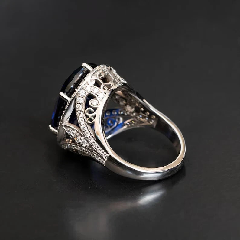 8.60 Ct Natural Sapphire Diamond Engagement Awesome Ring 14K Solid White Gold