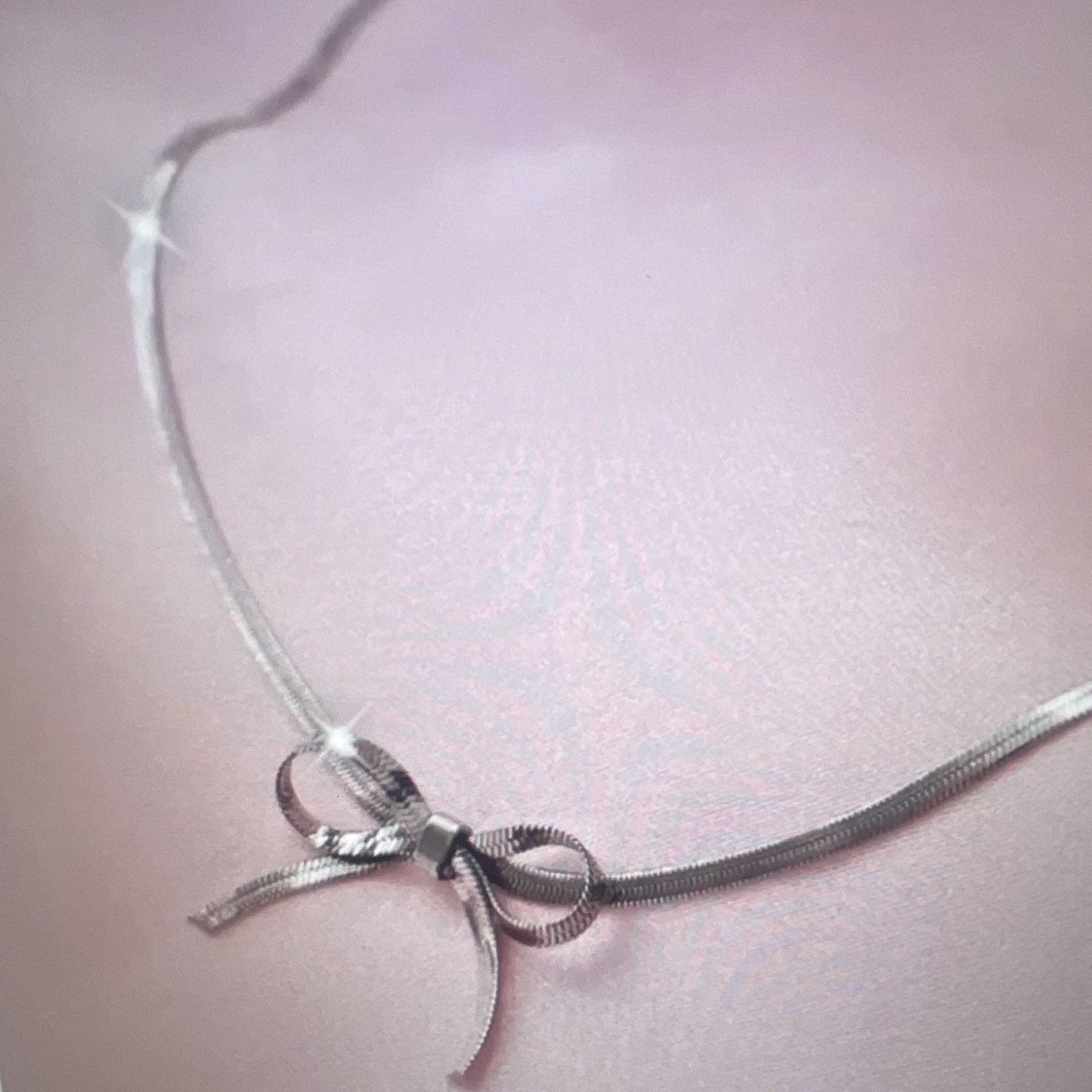Silver Tone Metal Snake Chain Bow Charm Pendant Choker Necklace, Pendant
