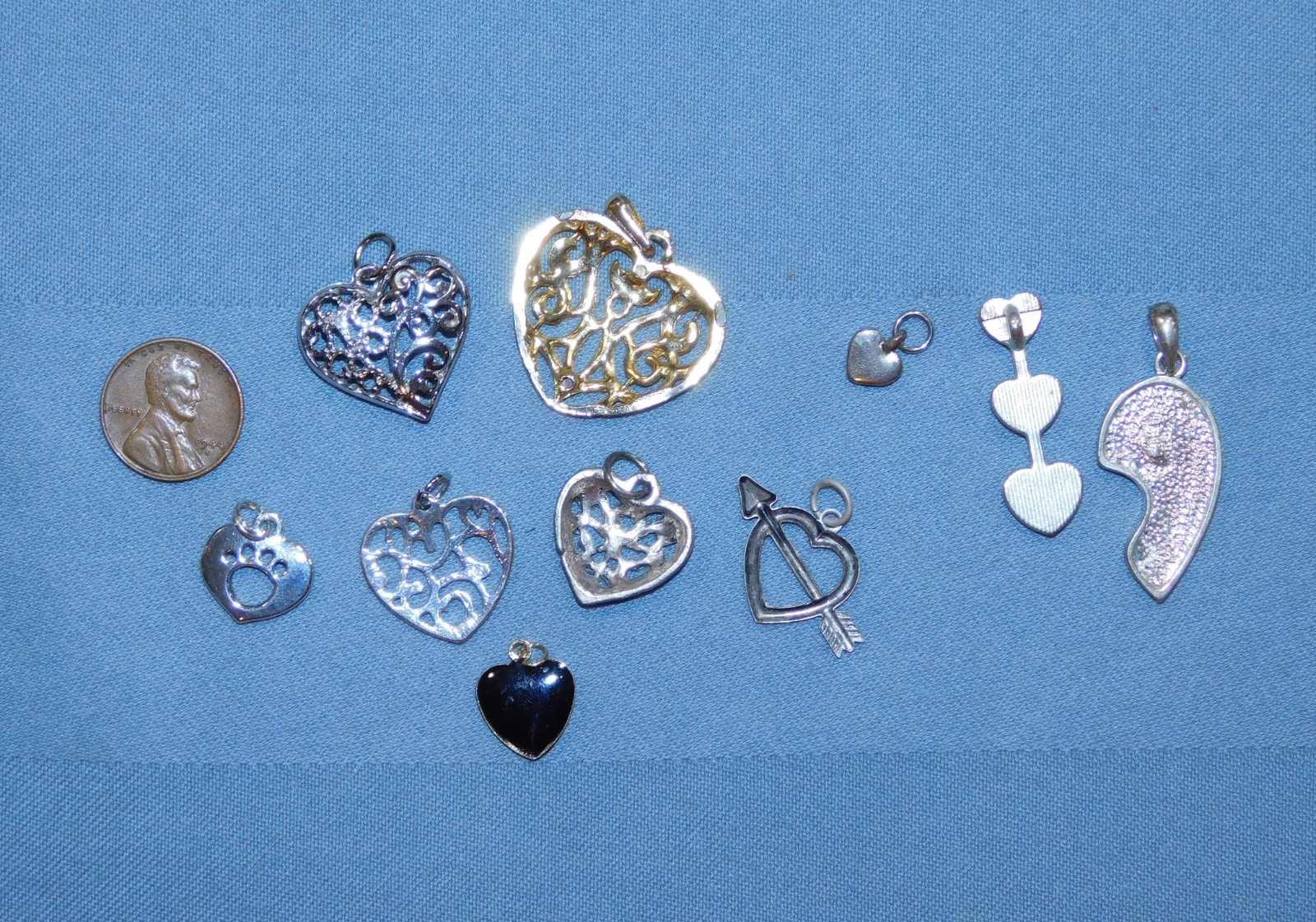 All Hearts Pendants LOT- TEN Pieces Many Styles Sizes Colors Mostly Modern FR SH