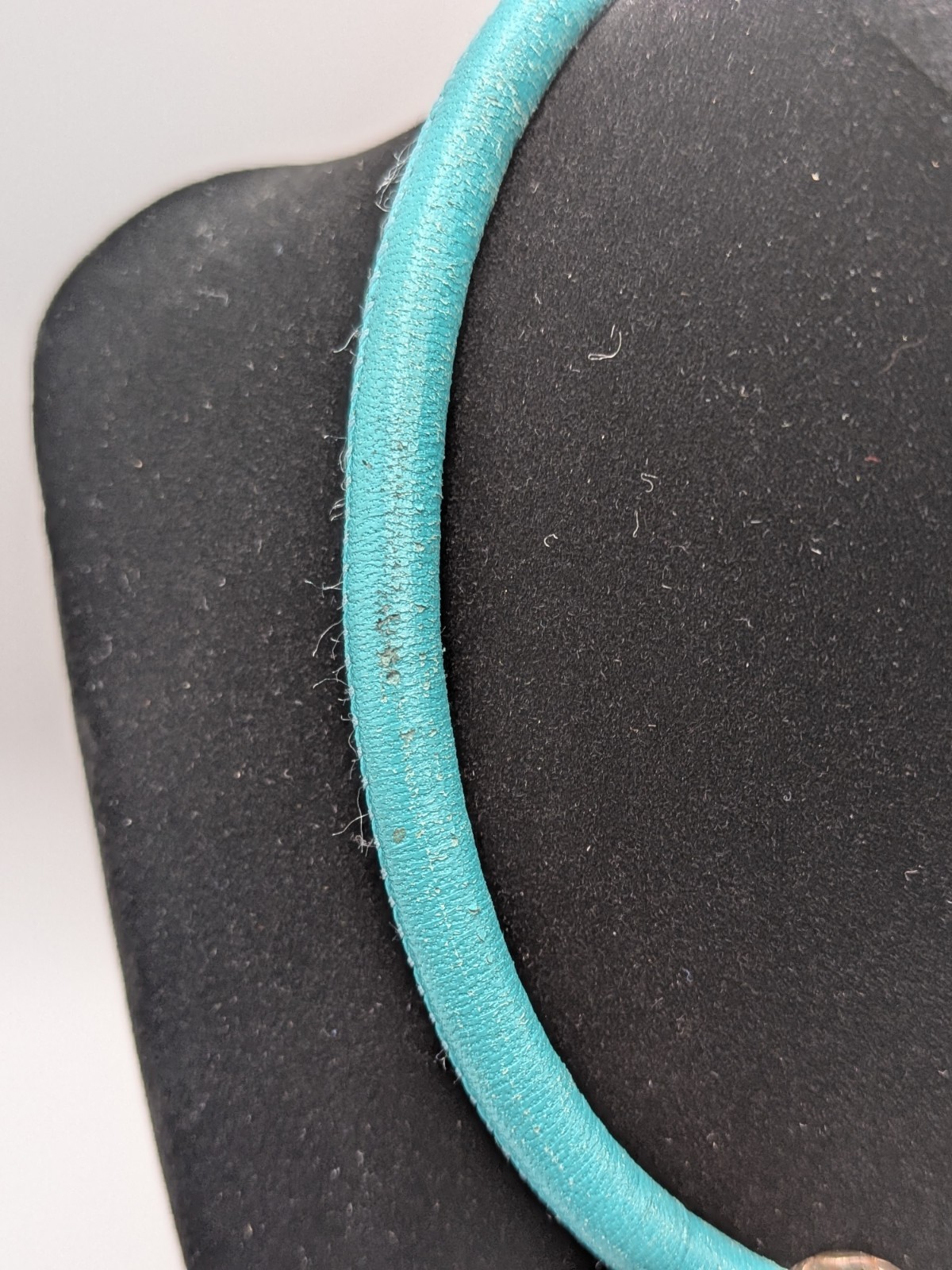 Brighton Faux Turquoise Leather Silver Beads Choker Necklace 15.5 Inches