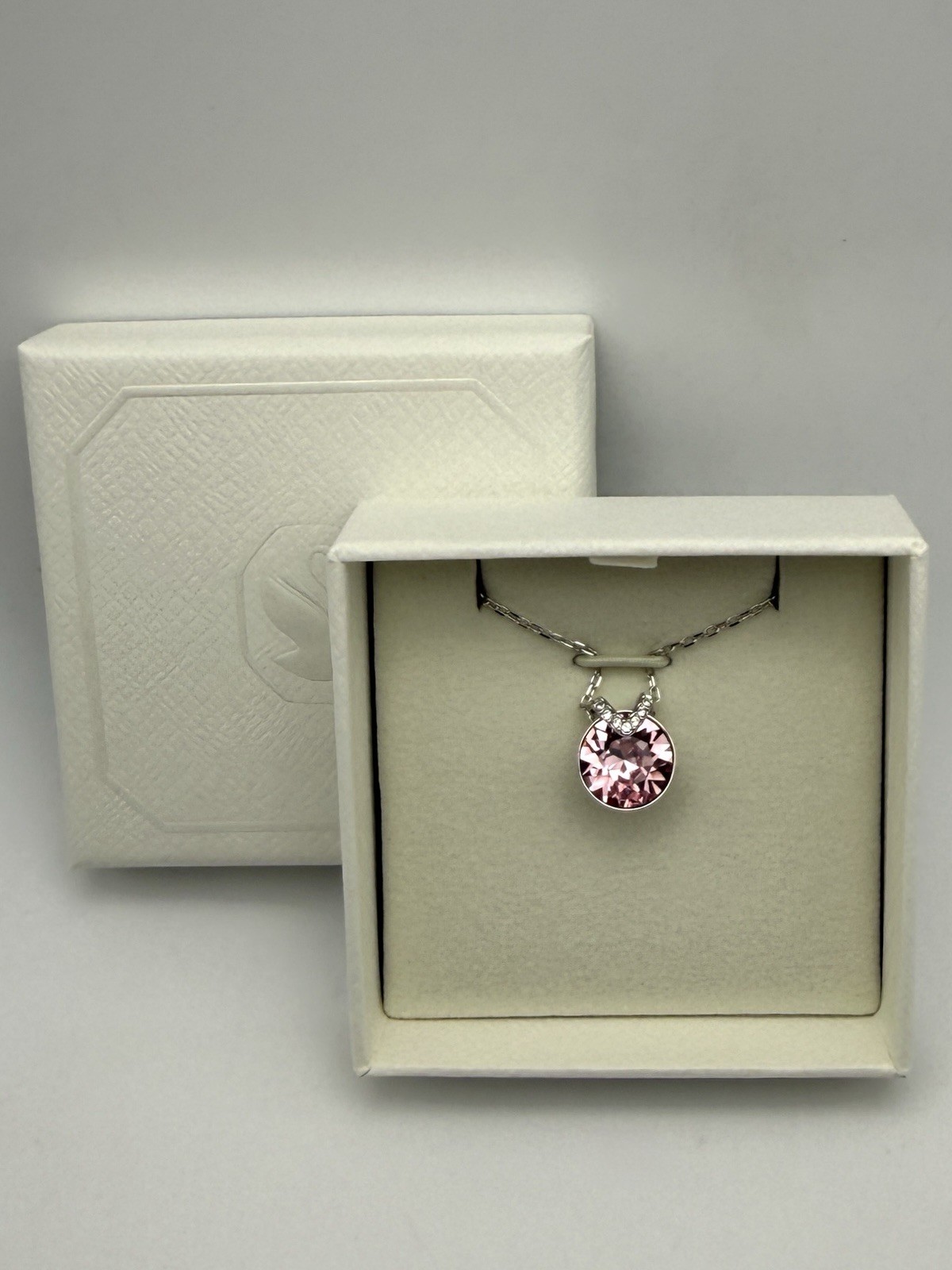 Swarovski Birthstone Pendant Necklace Collection Rhodium Finish Darker Pink