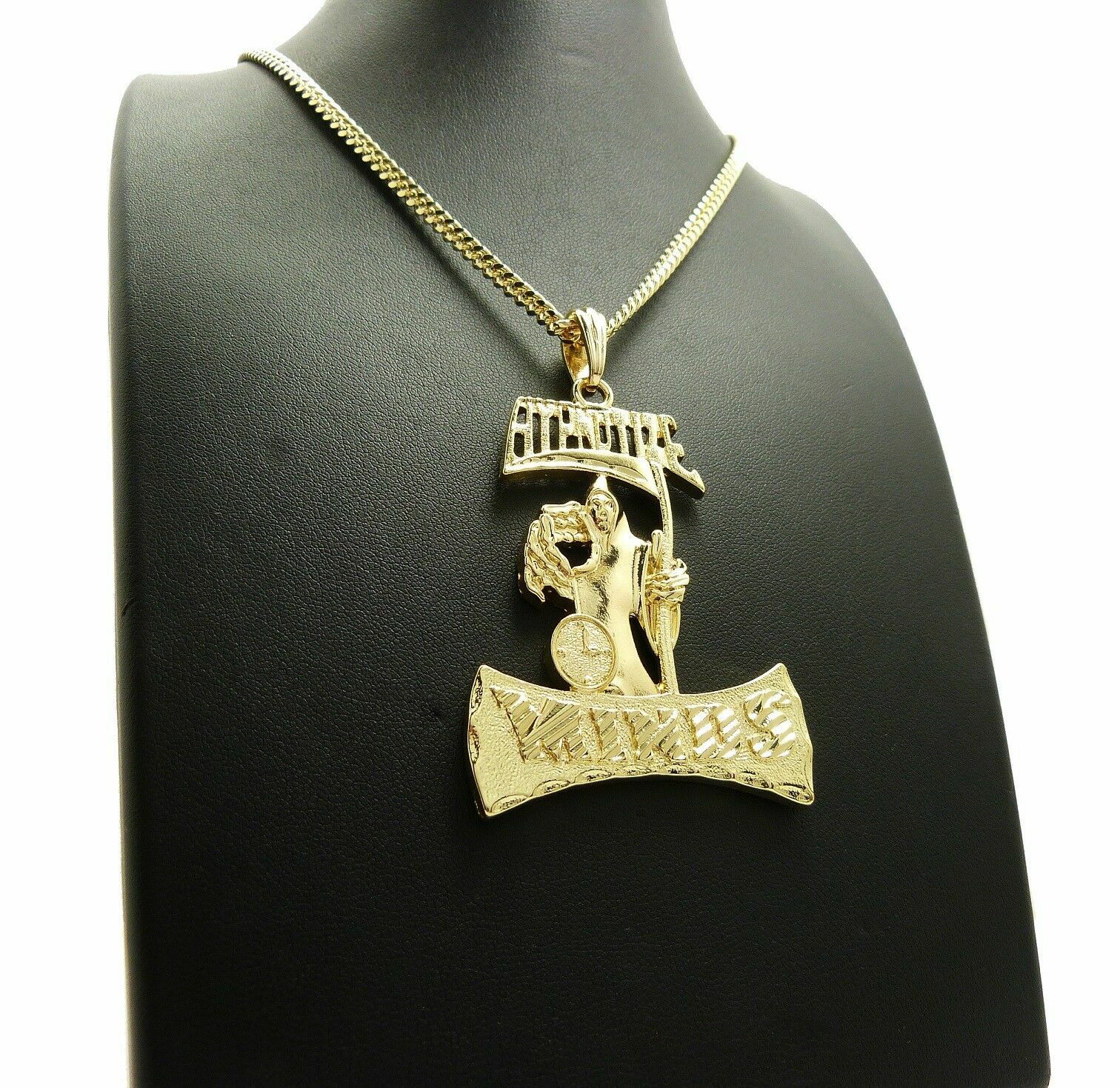 HIP HOP GOLD PLATED HYPNOTIZE MINDS PENDANT & 3mm 24″ CUBAN CHAIN BLING NECKLACE