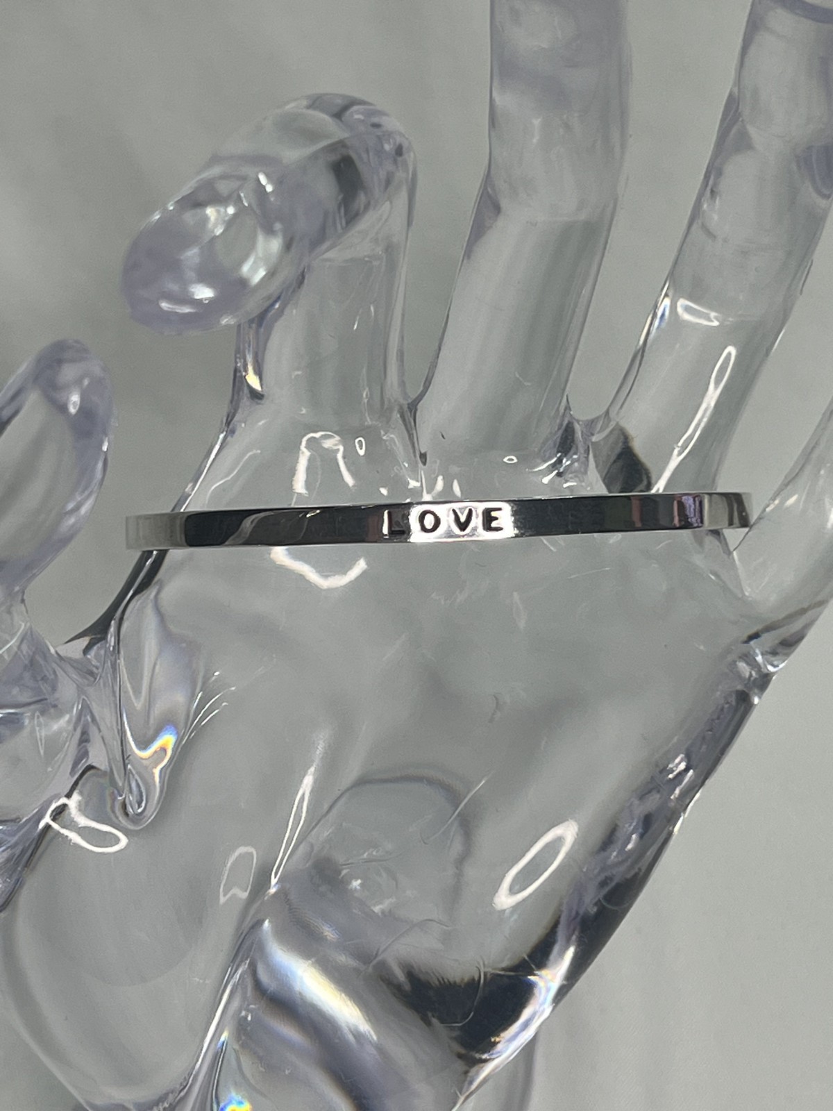 925 Sterling Silver LOVE Cuff Bracelet, Rhinestone Heart Necklace & Earrings