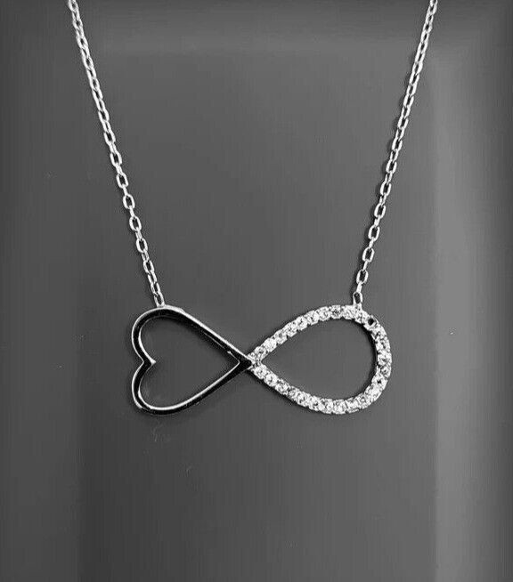 Unisex Heart Infinity Pendant Round Cut Simulated Diamond 14K White Gold Plated