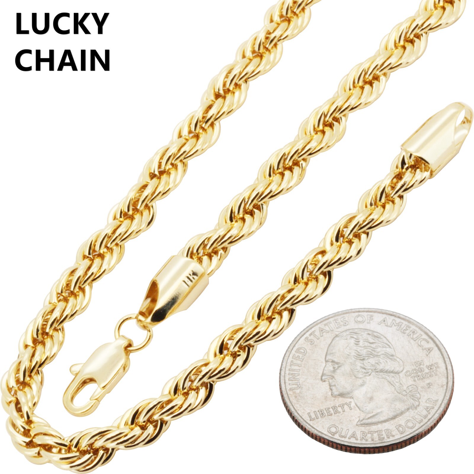 8”16”18”20”22”24”14K GOLD FILLED SOLID ROPE CHAIN NECKLACE 6mm 18g-60g H5