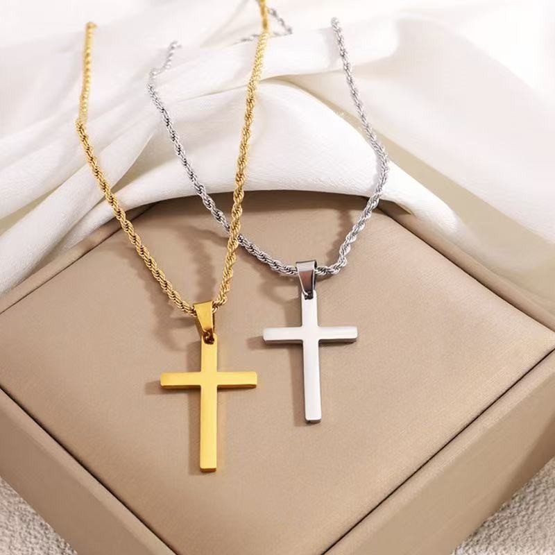 Stainless Steel Cross Pendant Necklace – Rope Chain 20” Christian Jewelry NEW