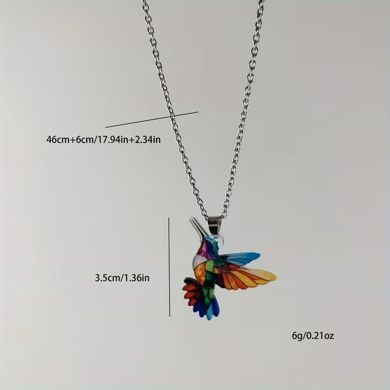Colorful Hummingbird Pendant Necklace Rainbow Enamel Bird Charm Women Gift Chain
