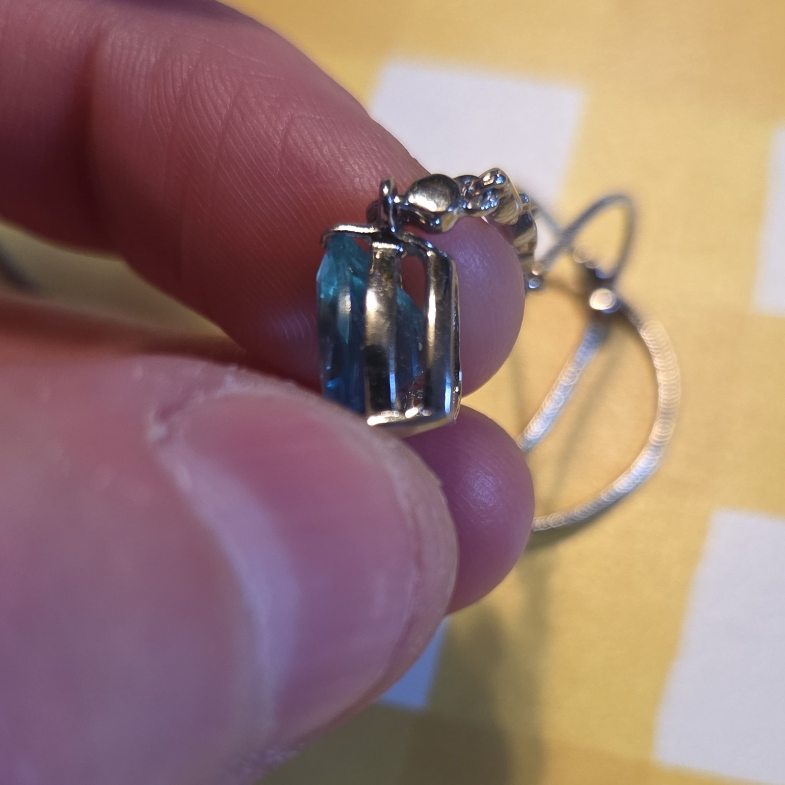 Silver Tone Snake Chain Necklace Blue Trillion Crystal Triangle Charm Pendant