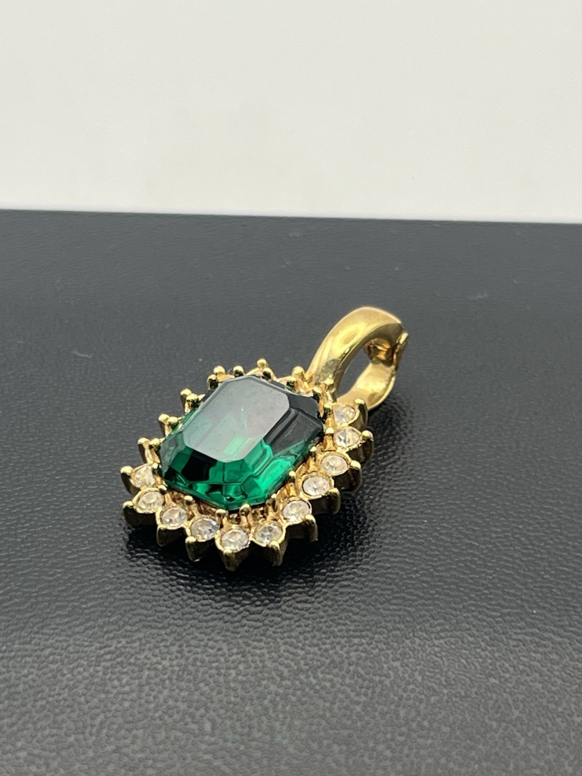 Roman green & clear rhinestone halo gold tone enhancer pendant for necklace