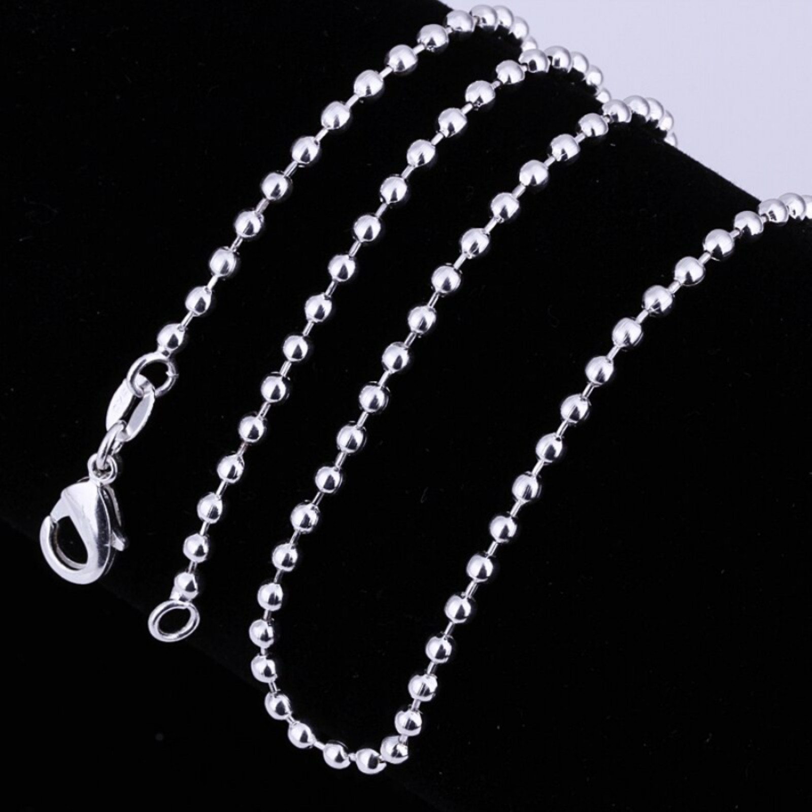 Italian 1mm Beaded Chain Necklace Sterling Silver