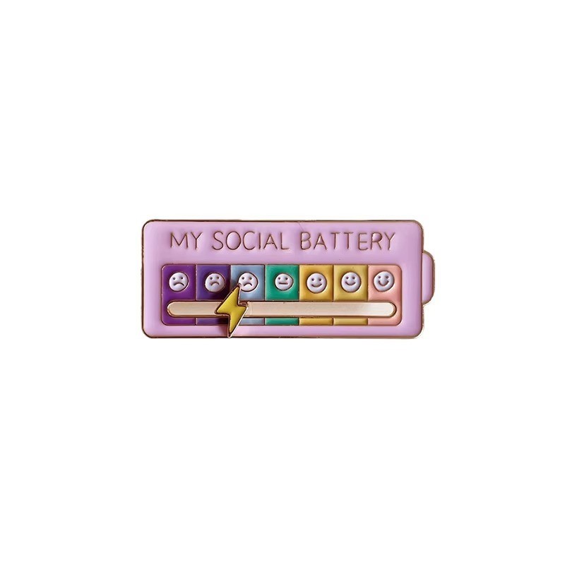 Funny Social Battery Slider Pin – 7-Mood Expression Badge, Cute Interactive Pin