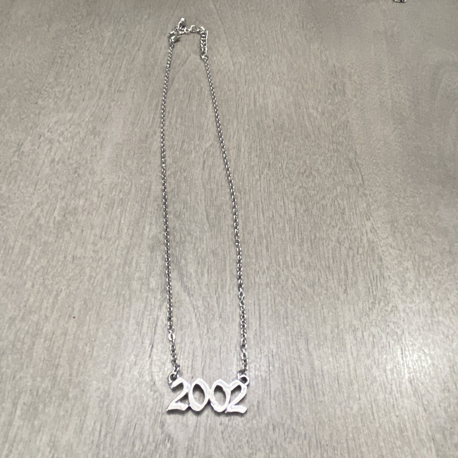 Silver-Tone “2002” Number Charm Pendant Necklace Cable Chain Adjustable Lobster