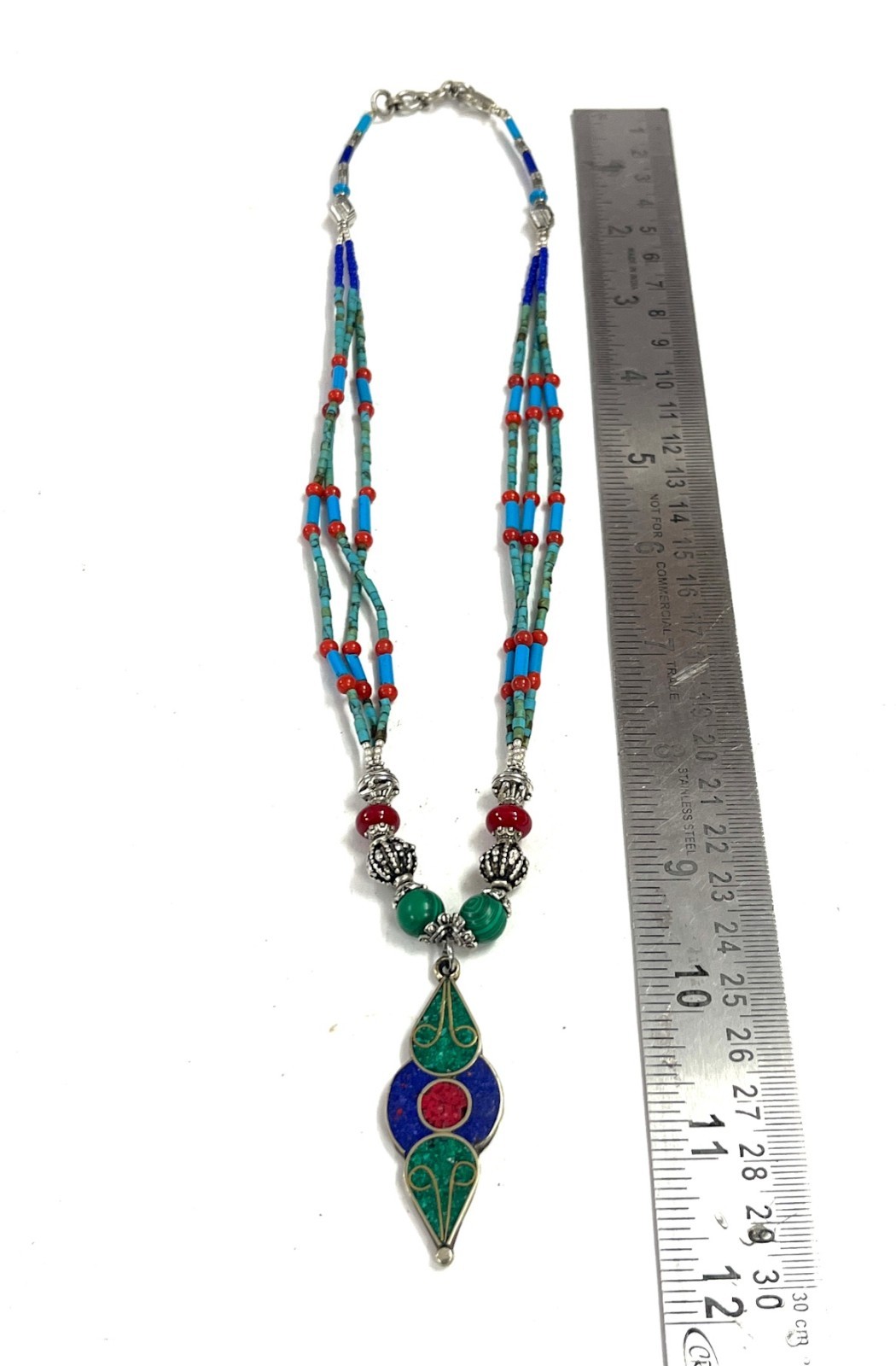 Turquoise Coral Gemstone Tibetan Bohemian Necklace Jewelry, 18 Inc Adjst