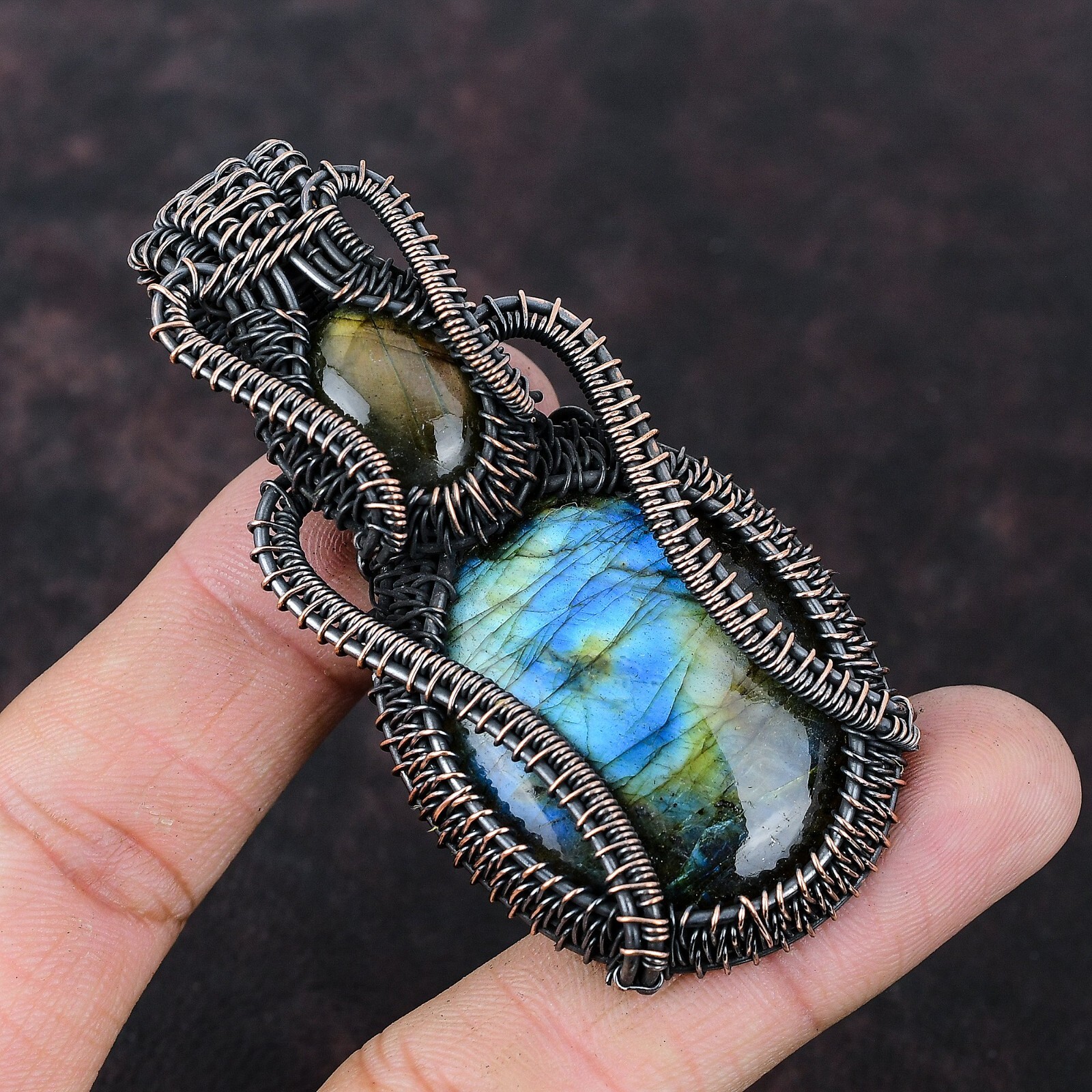 Labradorite Gemstone Jewelry Copper Love Gift Wire Wrapped Pendant 3.07″