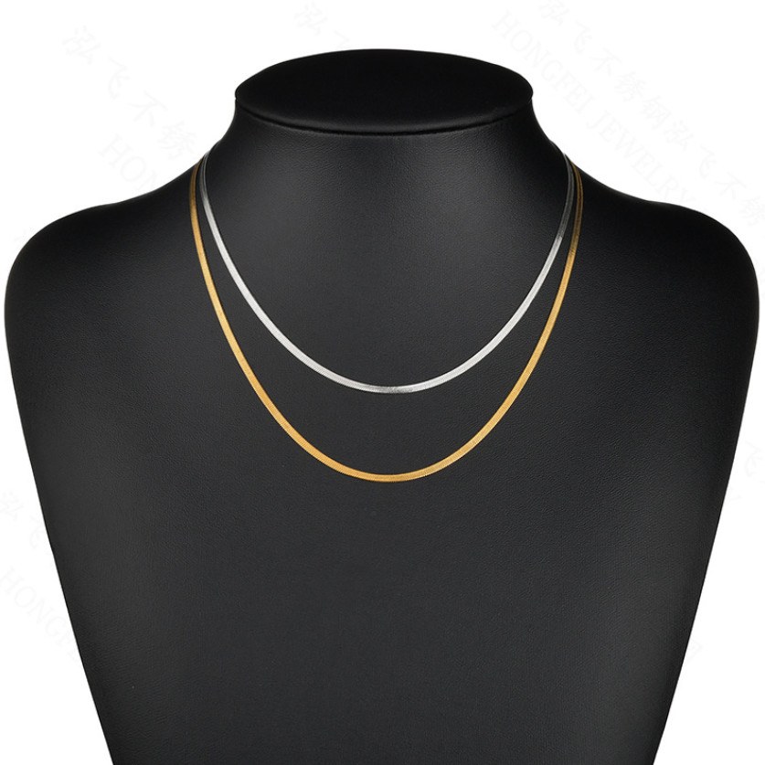 316L Stainless Steel Gold Silver Herringbone Adjustable Clavicle Chain Necklace