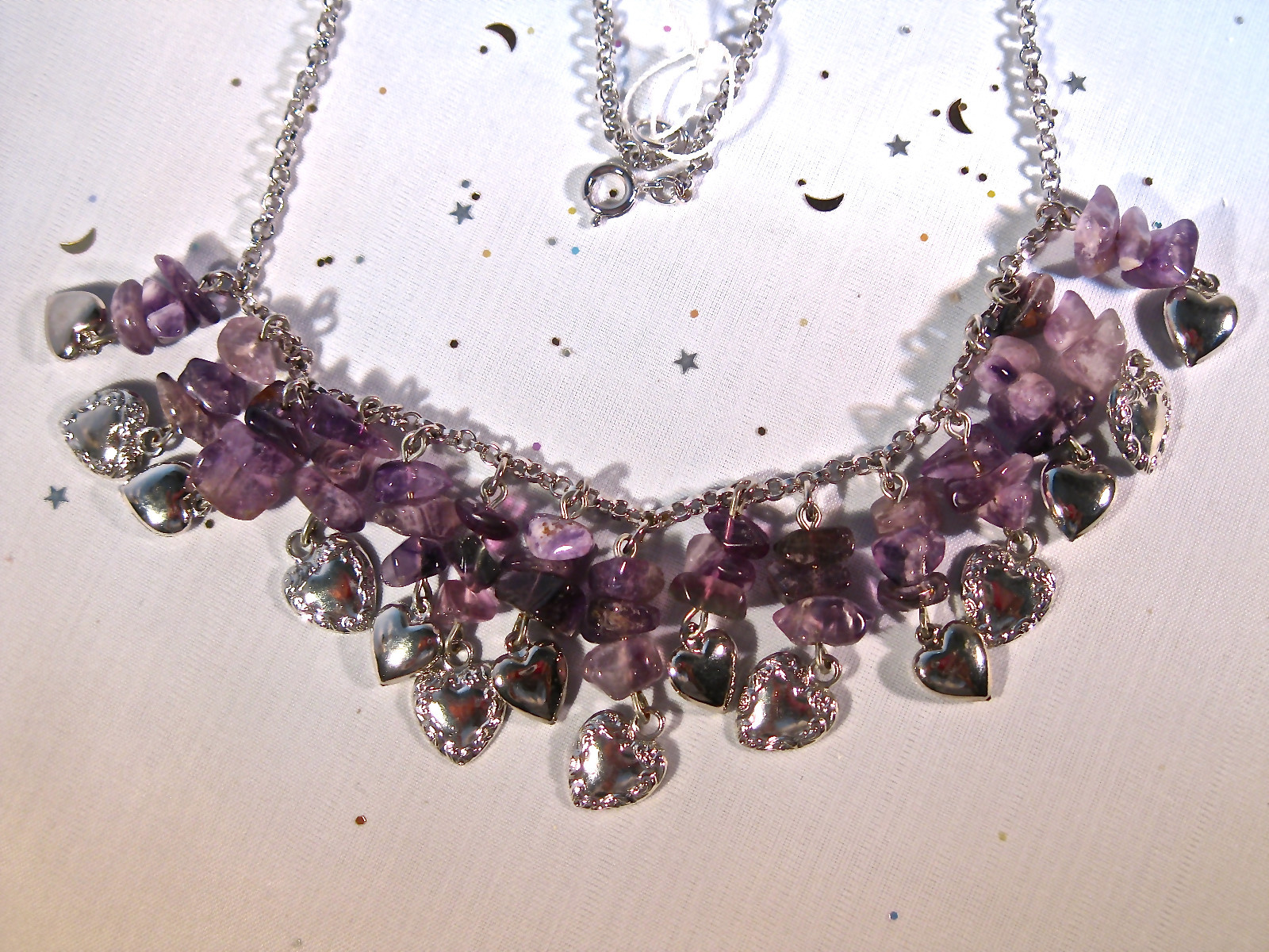 “AMETHYST & SILVER HEART NECKLACE” HANDCRAFTED IN USA! FREE EARRINGS W/PURCHASE!