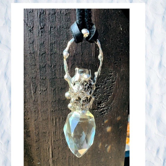 Unique Handcrafted Silver & Crystal Perfume Bottle Topper Pendant Necklace
