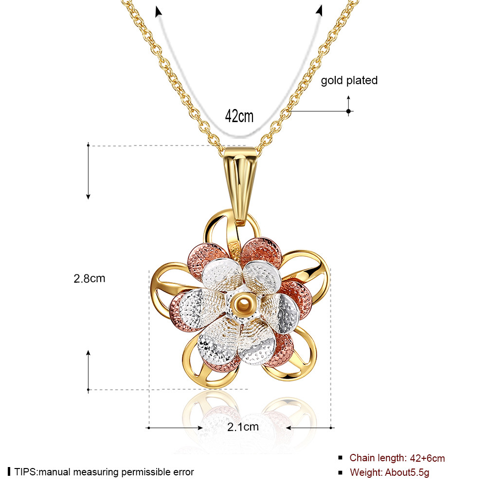 Yellow Rose Gold Plated Necklace Pendant Flower Drop 19 Inches 1MM Lobster B283